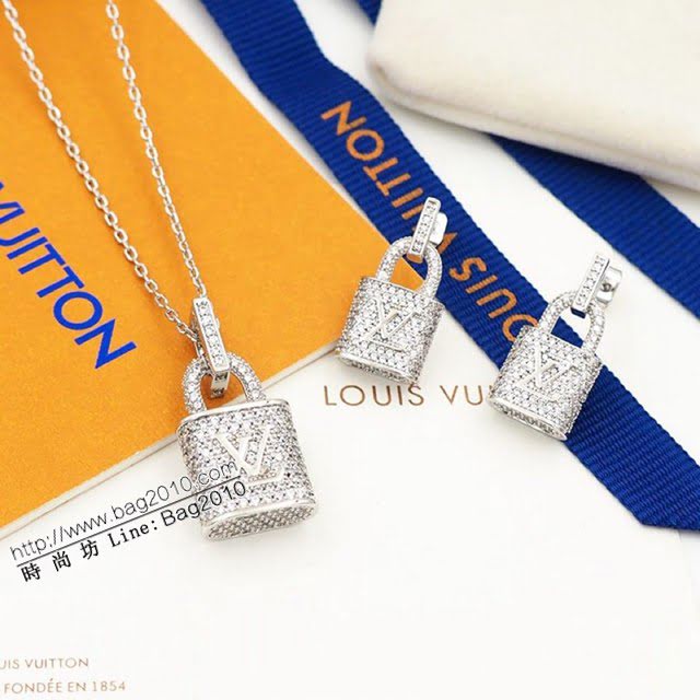 Louis Vuitton新款飾品 路易威登鎖頭滿鑽耳吊 LV新款鎖頭耳環  zglv1968